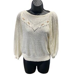 ERIKA, Women’s Ivory, Beaded Top,XS,‎ 3/4 length sleeves, jewel neckline